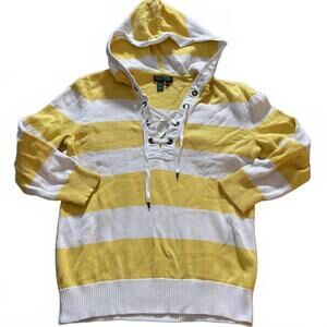 RALPH LAUREN Lauren Jean Company Wms SZ S Yellow/White Nautical Knit Hoodie